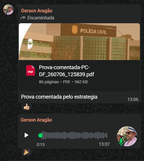 Gerson compartilhando prova comentada no grupo do WhatsApp
