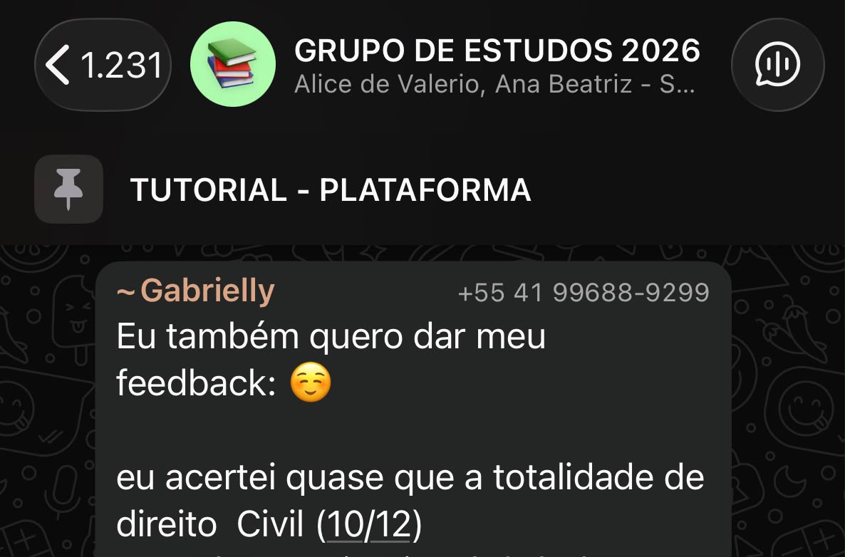 Feedback de aluna: 10 de 12 em Civil